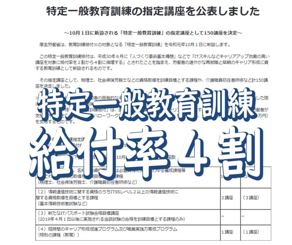【給付率40%】特定一般教育訓練給付金とは。令和3年4月1日の指定講座が決定【雇用保険】